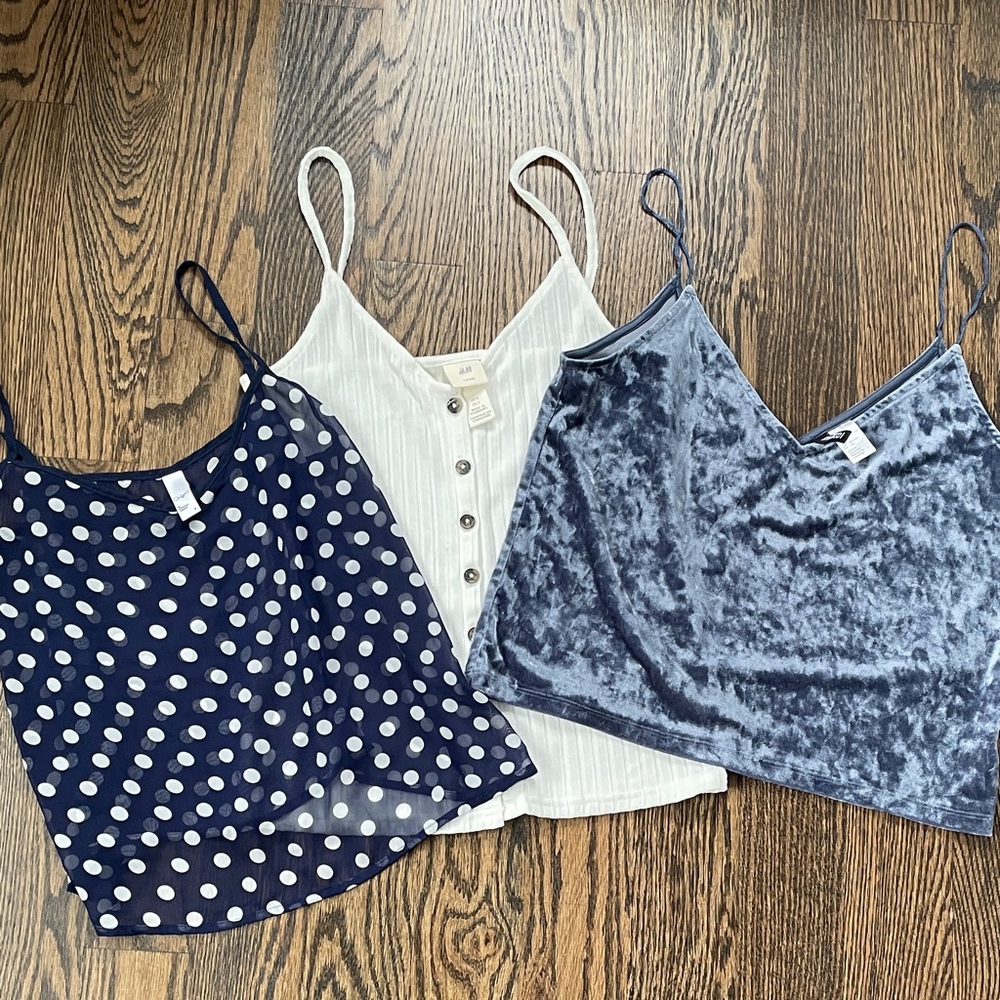 H&M, AA Tops Set - Polka Dot, White, and Blue Velvet